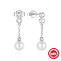 wholesale S925 Sterling Silver Diamond-Accented Chain Tassel Pearl Earrings-0-6