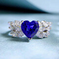 wholesale 925 Sterling Silver Simulated Sapphire Heart-Shaped Ring for Women, 7*7 Ice Flower Cut, Live Broadcast Best-Seller-0-0