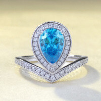 wholesale S925 Silver Zhuo Zhifan Crown Aquamarine 6*9mm Teardrop Ring for Women, Fashion Commuter Style-R952 Ocean Blue No. 7