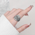 wholesale S925 Sterling Silver Vintage Matte Creative 3D Rose Flower Ring Literary Palace Style Index Finger Ring-0-2