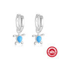 wholesale S925 Sterling Silver Single-Row Diamond Turquoise Love Turtle Ear Hoops-0-6