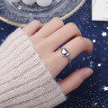 wholesale S925 Sterling Silver Vintage Retro Polished Heart Versatile Minimalist Design Adjustable Ring for Women-0-2