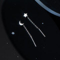 wholesale S925 Sterling Silver Short Asymmetric Star and Moon Ear Thread Korean Version Minimalist and Fresh Earrings M00047-0-3