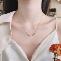 wholesale S925 Sterling Silver Geometric Diamond Bean Necklace, Minimalist and Versatile Women's Clavicle Chain-512L/approximately 4.9g 925 silver