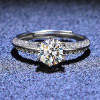 S925 Sterling Silver Moissanite High-End Women's Half-Shank Open Adjustable Ring-1 carat (moissanite)  10 yards