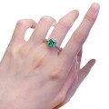 wholesale 925 Silver Mu Jing Jewelry New Product Imported High Carbon Diamond 8*8mm Fat Square Emerald Green Ring for Women, Fashionable and Versatile-0-4