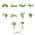 wholesale S925 Sterling Silver Wholesale Women's Earrings with Green Zircon, Irregular Design for Luxurious Style-0-0