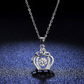 S925 Silver Moissanite Crown Pendant Necklace with Moving Heart-0-1