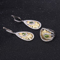 wholesale 925 Silver Designer High-end Natural Peridot Jewelry Set with Sunflower Element Design, Ring and Earrings-0-2