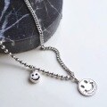wholesale 925 Sterling Silver Double Smile Face Necklace for Women, European and American Style, Personalized Ins Fashion, Elegant and High-End Sense Collarbone Chain-0-5