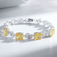 Sterling Silver Luxury Full-Cut Ice Flower Zircon High-Carbon Diamond Bracelet Wholesale-Yellow Diamond - SL008  17CM