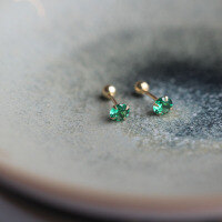 wholesale 14K Yellow Gold Emerald Green Cubic Zirconia Minimalist Four-Prong Ear Stud Ear Cartilage Screw Earring-14K per price