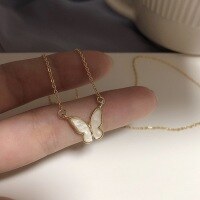 wholesale S925 Sterling Silver Butterfly Necklace New Design Women's Small Luxury Mother-of-Pearl Choker Necklace for Girlfriend-Butterfly Necklace (White Mother-of-pearl - Copper Plated with Gold)
