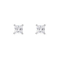 wholesale S925 Sterling Silver Fashion Princess Cut Zircon Stud Earrings for Women, Exquisite and Versatile Four-Prong Square Sugar Earrings, Light Luxury High-End Feel-E5656_White Zirconium_Platinum-Plated_4MM 925 Silver