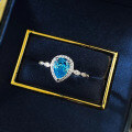 wholesale S925 Silver New 6*8mm Teardrop Pear-Shaped Sea Blue Ring for Women-0-2