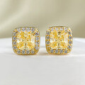 wholesale S925 silver new jewelry radiant princess cut yellow diamond earrings with high-carbon diamonds, small and versatile for daily wear-0-0