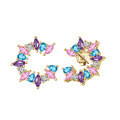 wholesale S925 Sterling Silver Multi-Color Zircon Floral Hoop Earrings, Luxury Cute Earrings Direct from Manufacturer-0-49