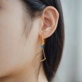 wholesale Silver Japanese Retro Style Synthetic Blue Opal DIY Combination Feather Long Earrings for Women, Light Luxury Yellow Crystal Flying Bird Earrings-0-2