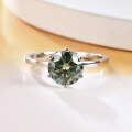 wholesale S925 Sterling Silver Green Moissanite 3 Carat Ring with GRA Certificate, Fashionable Light Luxury Gemstone Ring-0-2