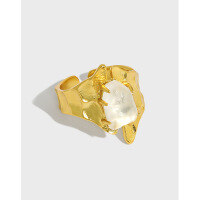 wholesale S925 Sterling Silver Korean Version INS Niche Design Ethereal Versatile Crystal-Inlaid Wide Hammered Texture Adjustable Open Ring-Silver [No. 15/Adjustable] Opening adjustable