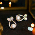 wholesale 925 Sterling Silver Bow Pearl Earrings New Trend Micro-Inlaid Zircon Earrings for Women Minimalist Sensibility-0-4