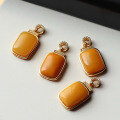 wholesale S925 silver minimalist premium natural antique beeswax plain pendant chicken oil yellow amber necklace-0-0