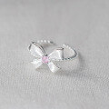 wholesale S925 Sterling Silver Fresh Sweet Ins Style Niche Design Pink Diamond Heart Bow Ring R02726-0-1