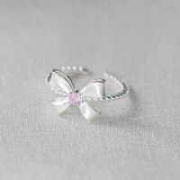 wholesale S925 Sterling Silver Fresh Sweet Ins Style Niche Design Pink Diamond Heart Bow Ring R02726-S925 silver ring with pink diamond bow>Adjustable opening
