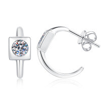 S925 Sterling Silver Geometric Square Earrings with D Color Moissanite-5.0mm high carbon stone  925 silver