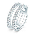 925 Sterling Silver Three-Stone Moissanite Ring, Women's Trendy Minimalist Design-0-6