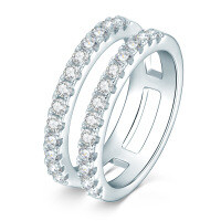 925 Sterling Silver Three-Stone Moissanite Ring, Women's Trendy Minimalist Design-【Shining Stars】-K White Gold  5 US Size