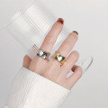 wholesale S925 pure silver irregular hammered gold and silver foil fingerprint open ring, wide band, hip-hop style-0-3