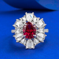 wholesale S925 metal jewelry live streaming new collection, luxurious vintage halo ring with 8*10 fat square ruby, trendy street style-R288 Red>No. 5