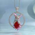 wholesale Metal material first: Zhuozhifan Jewelry Seasonal New Original Rabbit Pendant 10*14 Pigeon Blood Red High Carbon Diamond Full Diamond Necklace-0-0