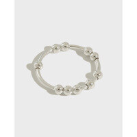 wholesale S990 Sterling Silver YH208 Korean Style INS Minimalist Geometric Beaded Round Bead Ring for Women, Student Silver Jewelry-Silver (S990) Hong Kong Code No. 10
