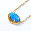 wholesale S925 sterling silver new Japanese-style luxury retro necklace with unique patterned blue opal pendant, acollarbone chain-0-2