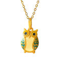 wholesale 925 silver gold-plated cold enamel owl pendant necklace with Hetian jade for stylish commuting, a personalized gift for your girlfriend-0-4
