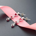 wholesale S925 Sterling Silver Inlaid with Red Diamond Heart-shaped Ear Drops, Korean-Japanese Style Romantic Tassels, Ultra-Sparkling Red Heart Design Women's Earrings-0-2