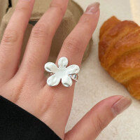 wholesale S925 Sterling Silver Korean Style Floral Ring for Women, Minimalist and Elegant Adjustable Open Band, High-End Versatile Design-Sterling silver