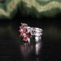 wholesale S925 Sterling Silver Unique Double Ring with Natural Garnet Gemstone Cross-Border New Style-0-4