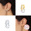 wholesale S925 Sterling Silver Minimalist Line Crossover Diamond Accent French SIN Ear Cuff Earrings-0-3