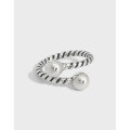 wholesale S925 Sterling Silver JT158 Korean Version Ins Retro Distressed Chain Twist Women's Ring Open Adjustable Ring-0-3
