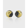wholesale S925 Sterling Silver 763 Small, Unique, Vintage, High-End Two-Tone Electroplated Geometric Circular Lava Texture Earrings for Women-0-0