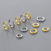 wholesale S925 Sterling Silver Korean Style Exquisitely Simple Geometric Stackable Polished Circular Ear Clasp M06648-S925 silver pair gold inner diameter 5mm - outer diameter 8mm
