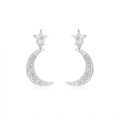 wholesale S925 Sterling Silver Star and Moon Diamond-Studded Earrings, Korean Style, Niche, High-End-0-4