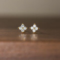 wholesale 925 Sterling Silver Forest-style Minimalist Diamond-inlaid Four-leaf Clover Mini Stud Earrings Sweet and Elegant Earrings M05024-0-2