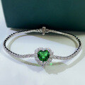 wholesale S925 Silver Zhuo Zhifang Jewelry New 8*8 Green Zircon Heart-shaped Women's Bracelet Style, Fashionable and Minimalist Fresh Style-0-0