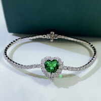 wholesale S925 Silver Zhuo Zhifang Jewelry New 8*8 Green Zircon Heart-shaped Women's Bracelet Style, Fashionable and Minimalist Fresh Style-B009 Green Bracelet 16cm 925 Silver