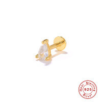 wholesale S925 Sterling Silver Diamond-Studded Waterdrop Flat Thread Cartilage Ear Piercing, Minimalist INS Style-Single gold