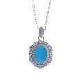 wholesale S925 Silver New Simulation Paraiba Green Zircon 7*9 Necklace Women's Pendant-0-4